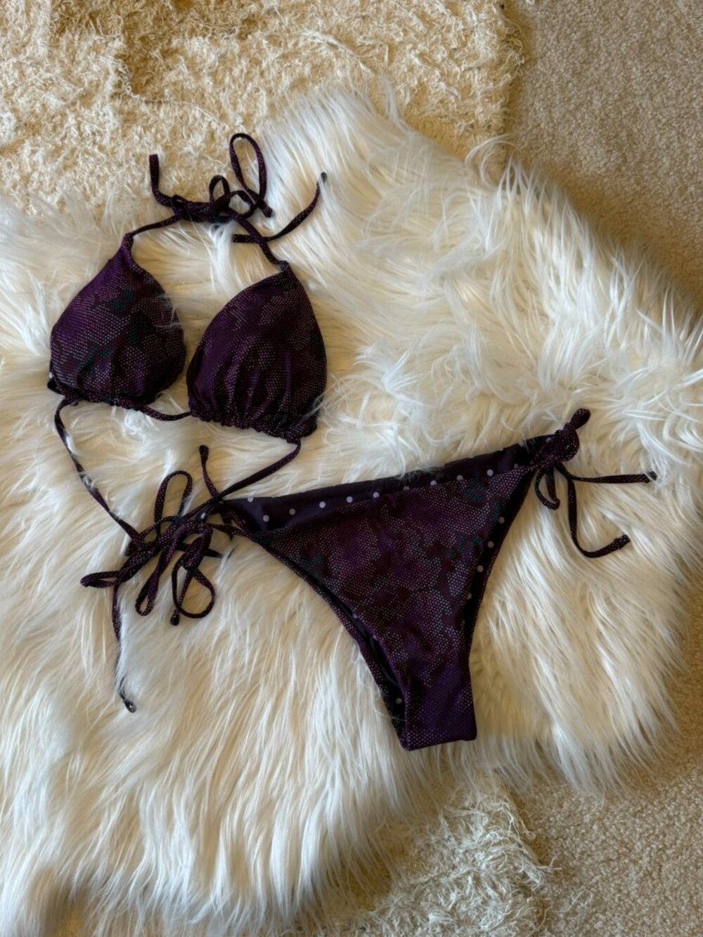 NWOT Maaji Reversible Purple Floral & Polka Dot Bikini Swimsuit L